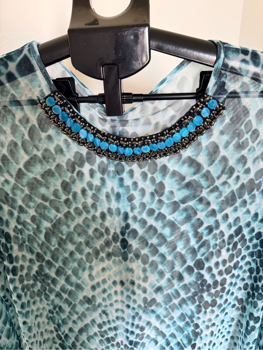 Amiani- Embellished Turquoise Snake-Print Beach Tunic from Breathless Resort